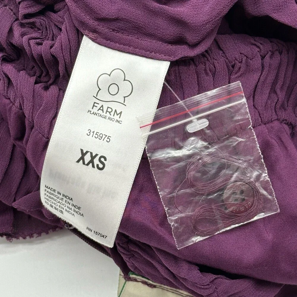 Farm Rio Size XXS Purple Smocked Long Sleeve Mock Neck Ruffled Peplum Top NWOT - Picture 7 of 13